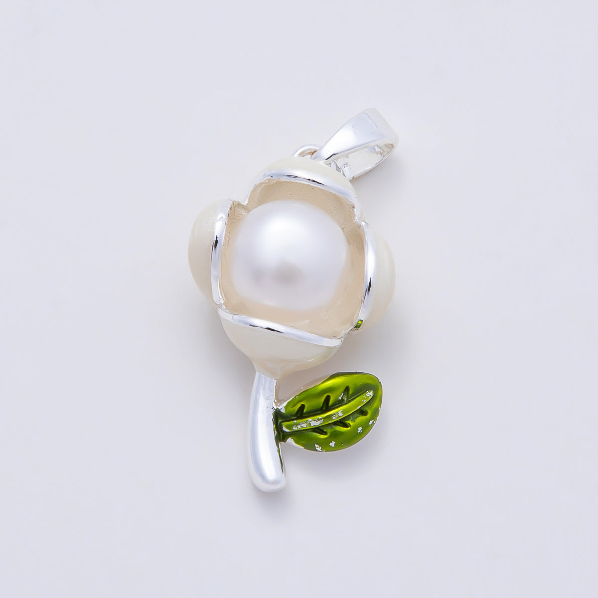16K Gold Filled 21mm Shell Pearl Enamel Flower Pendant in Gold & Silver | Charms-00977 Charms-00978