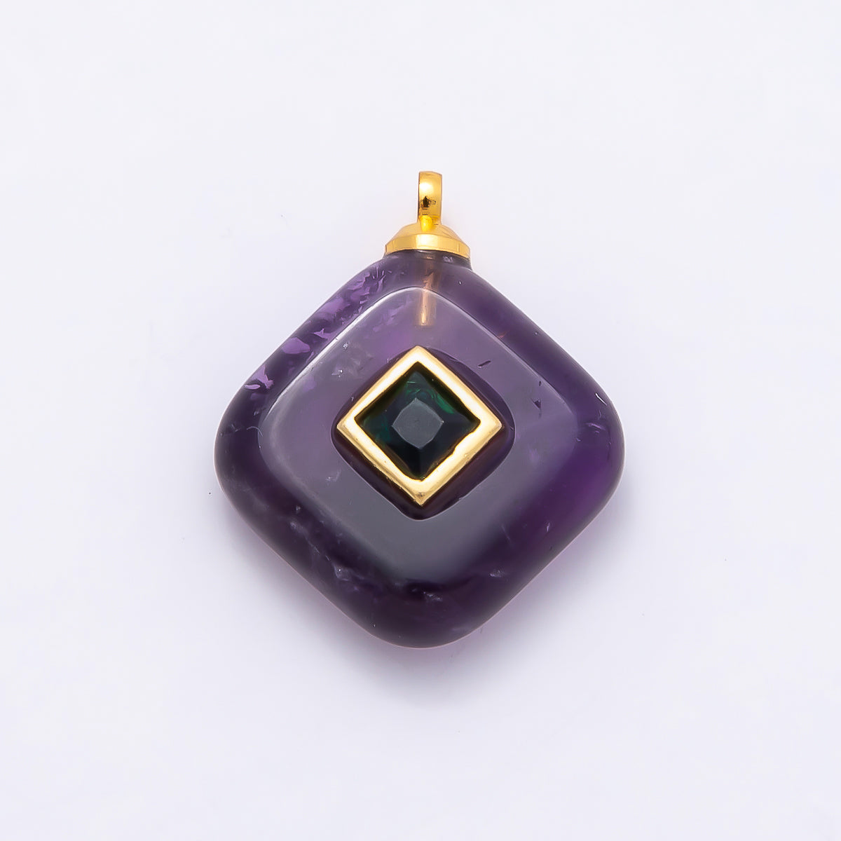 16K Gold Filled 20mm Multicolor CZ Embedded Gemstone Rhombus Pendant | Charms-01001 ~ Charms-01008