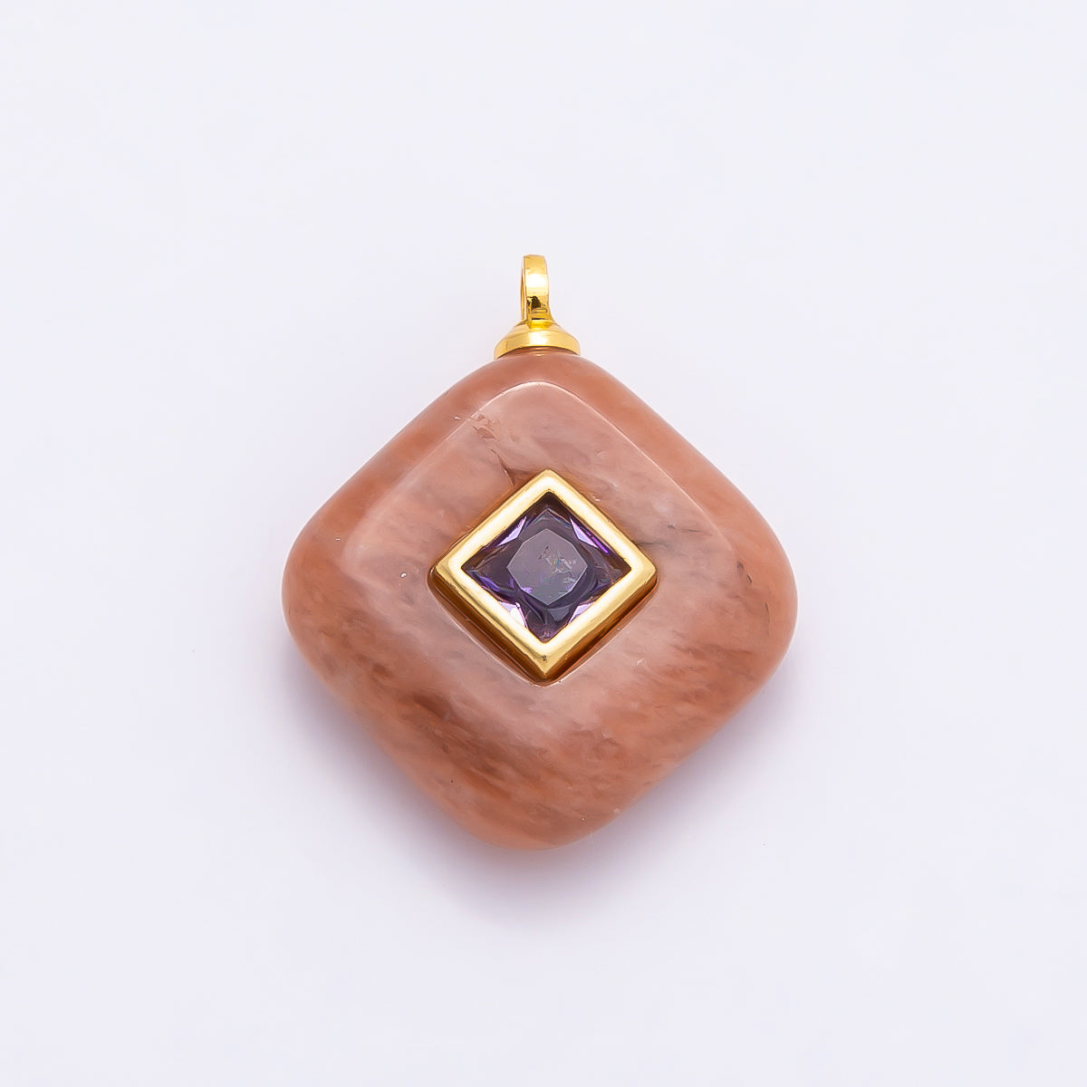 16K Gold Filled 20mm Multicolor CZ Embedded Gemstone Rhombus Pendant | Charms-01001 ~ Charms-01008