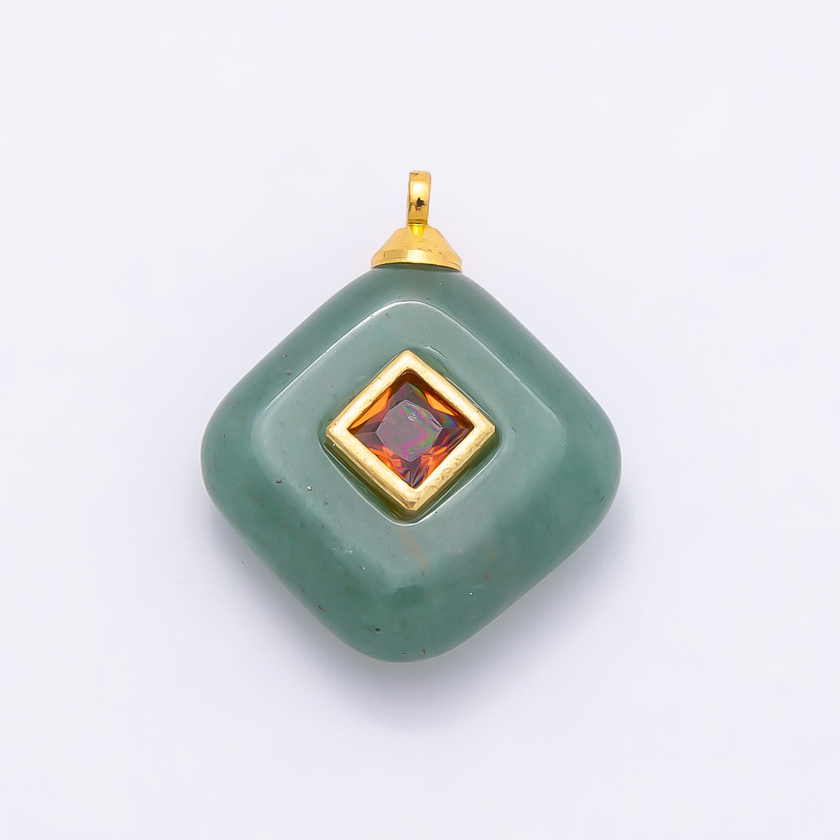 16K Gold Filled 20mm Multicolor CZ Embedded Gemstone Rhombus Pendant | Charms-01001 ~ Charms-01008