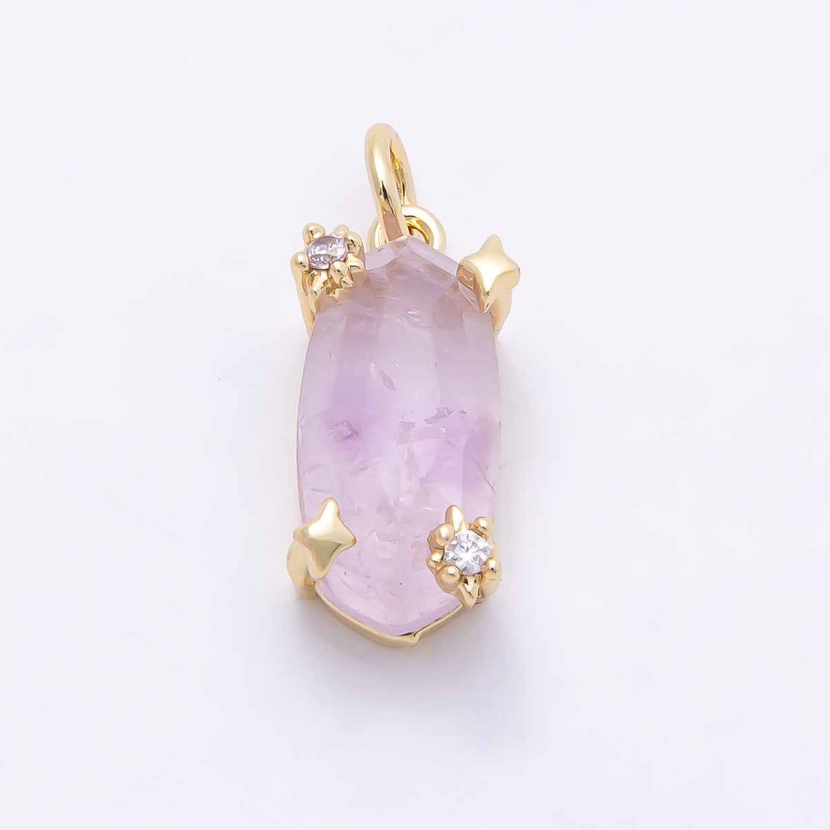 16K Gold Filled 17mm Rose Quartz, Amethyst, Citrine Multifaceted Oval Gemstone CZ Pendant | Charms-01009 - Charms-01011