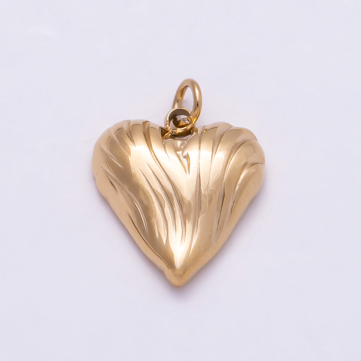 PVD Gold Stainless Steel 15mm Line-Textured Love Heart Charm | Charms-01013