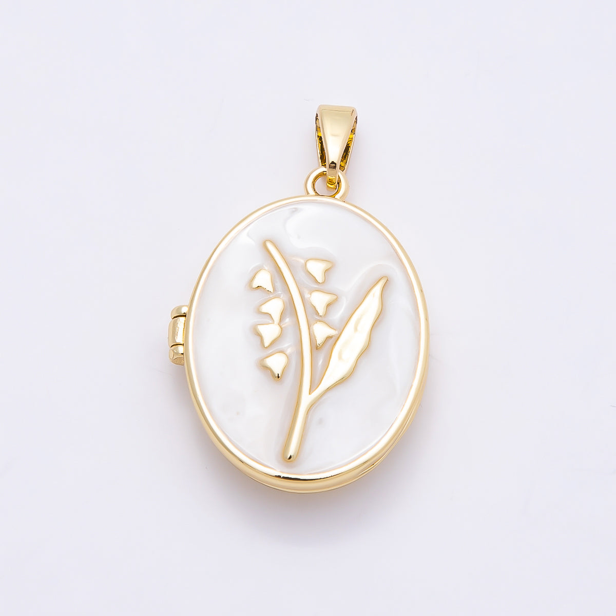16K Gold Filled 24mm Pink, White Glitter Enamel Flower Oval Locket Pendant | Charms-01031 Charms-01032