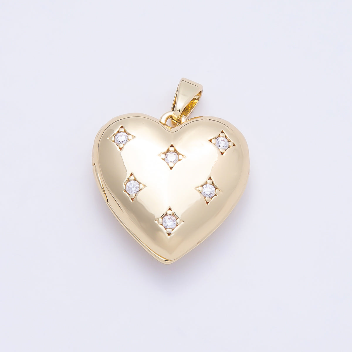 16K Gold Filled 19mm Clear CZ Starburst Dotted Love Heart Locket Pendant | Charms-01036