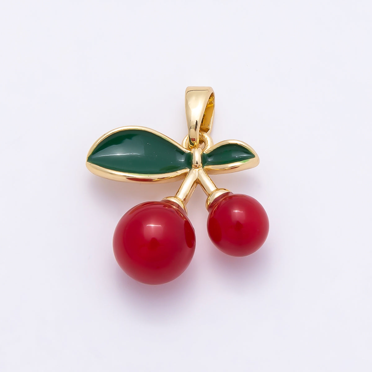 16K Gold Filled 17mm Red Enamel Cherry Fruit Pendant | Charms-01039