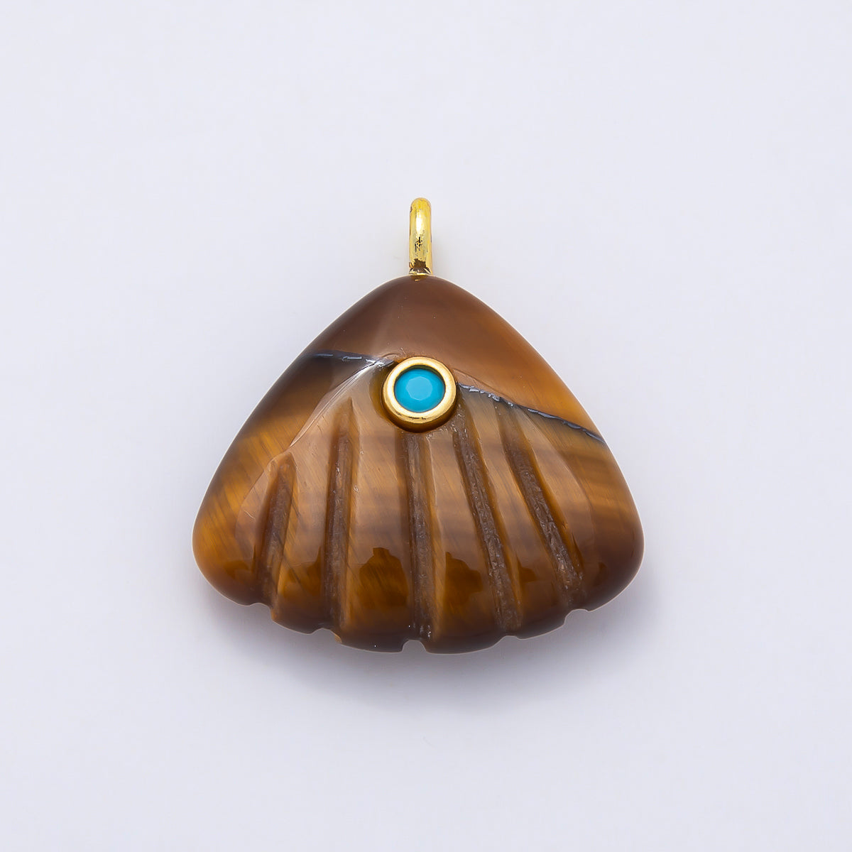 16K Gold Filled 27mm Multicolor CZ Embedded Gemstone Scallop Sea Shell Pendant | Charms-01047 ~ Charms-01052