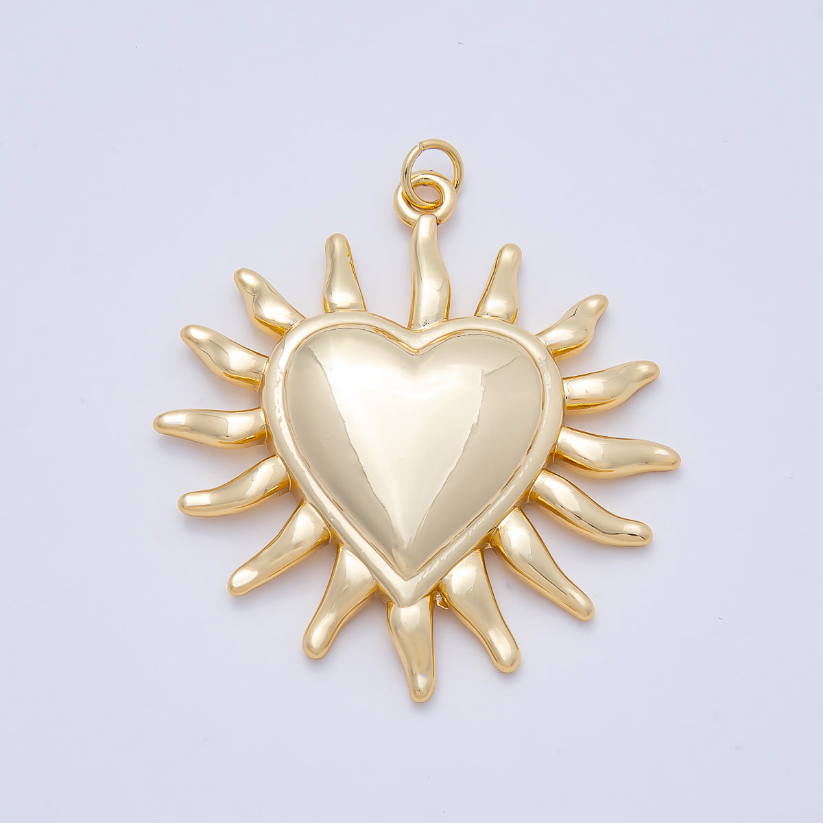 16K Gold Filled 40mm Heart Sun Ray Minimalist Pendant | Charms-01057