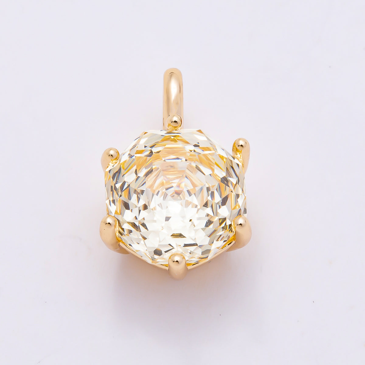 16K Gold Filled 13mm Blue, Pink, Purple, Clear, Yellow Round CZ Solitaire Charm | Charms-01062 ~ Charms-01068
