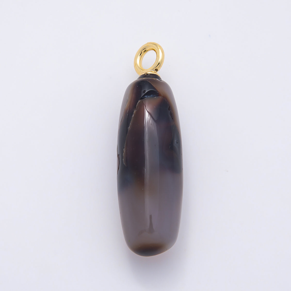 18K Gold Filled 48mm Dark Grey Agate Gemstone Ovoid Oval Tube Charm | Charms-01074