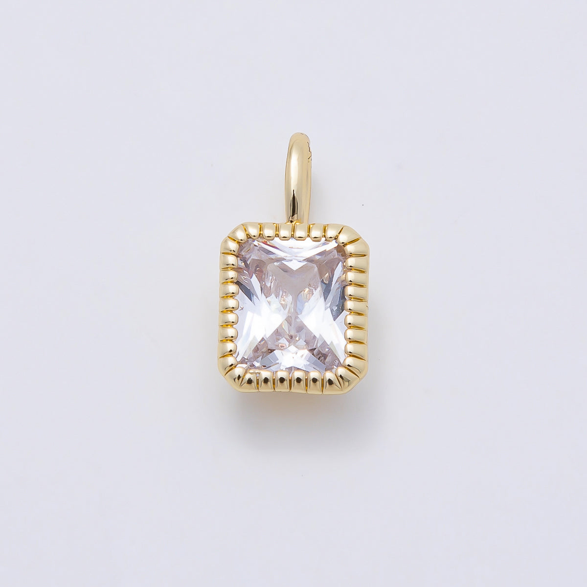 16K Gold Filled 17mm Clear Baguette Ribbed Bezel Mini Pendant | Charms-01103