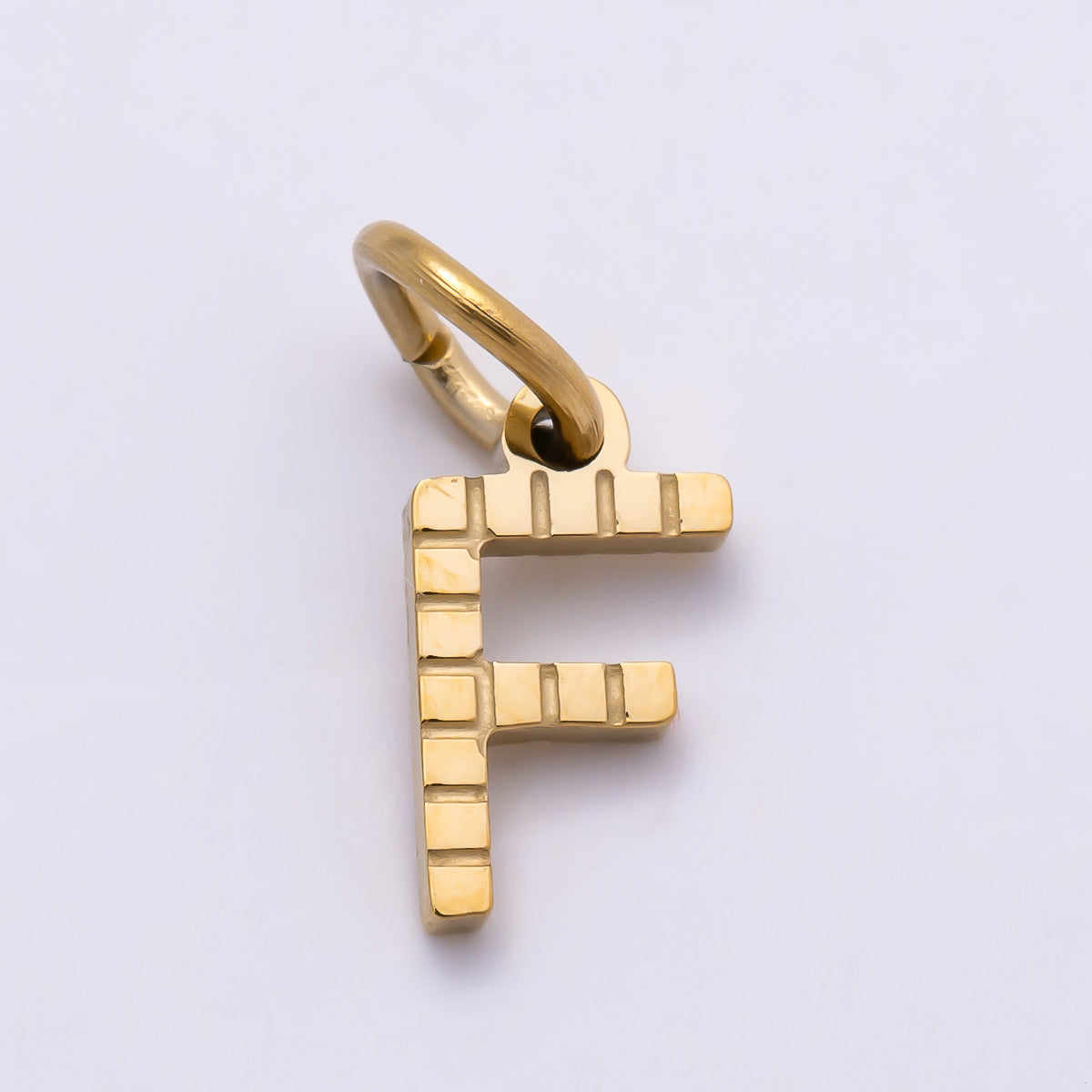 PVD Stainless 8.5mm Lined Ribbed Digital Alphabet Initial Letter Charm | Charms-01126 ~ Charms-01151