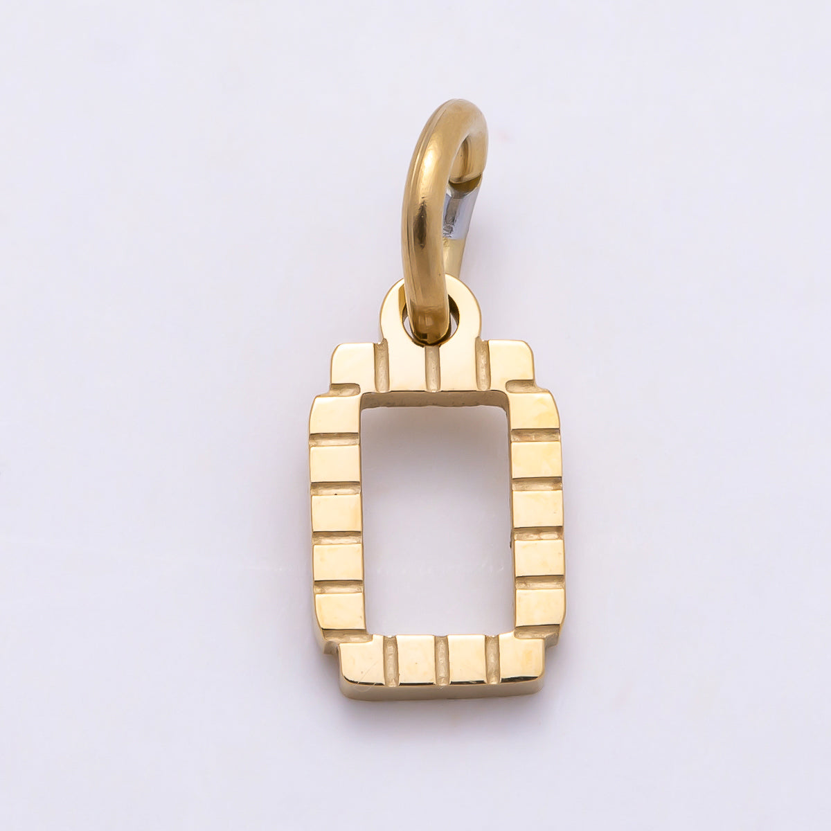 PVD Stainless 8.5mm Lined Ribbed Digital Alphabet Initial Letter Charm | Charms-01126 ~ Charms-01151