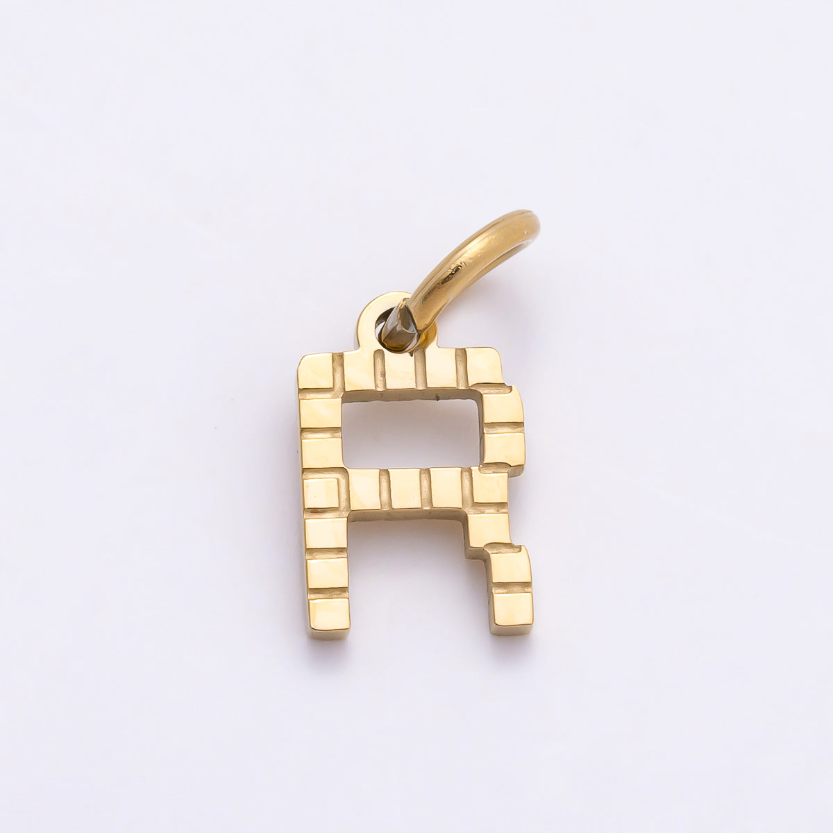 PVD Stainless 8.5mm Lined Ribbed Digital Alphabet Initial Letter Charm | Charms-01126 ~ Charms-01151