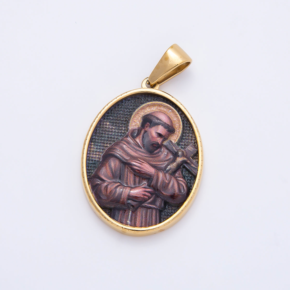 Stainless Steel 35mm Religious Saint Crucifix Cross Oval Pendant | Charms-01168