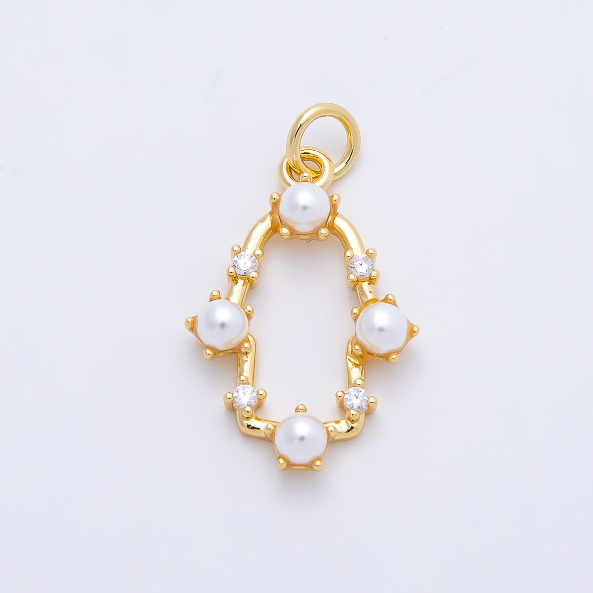 16K Gold Filled 20mm White Shell Pearl Open Oval Bezel Charm | Charms-01201