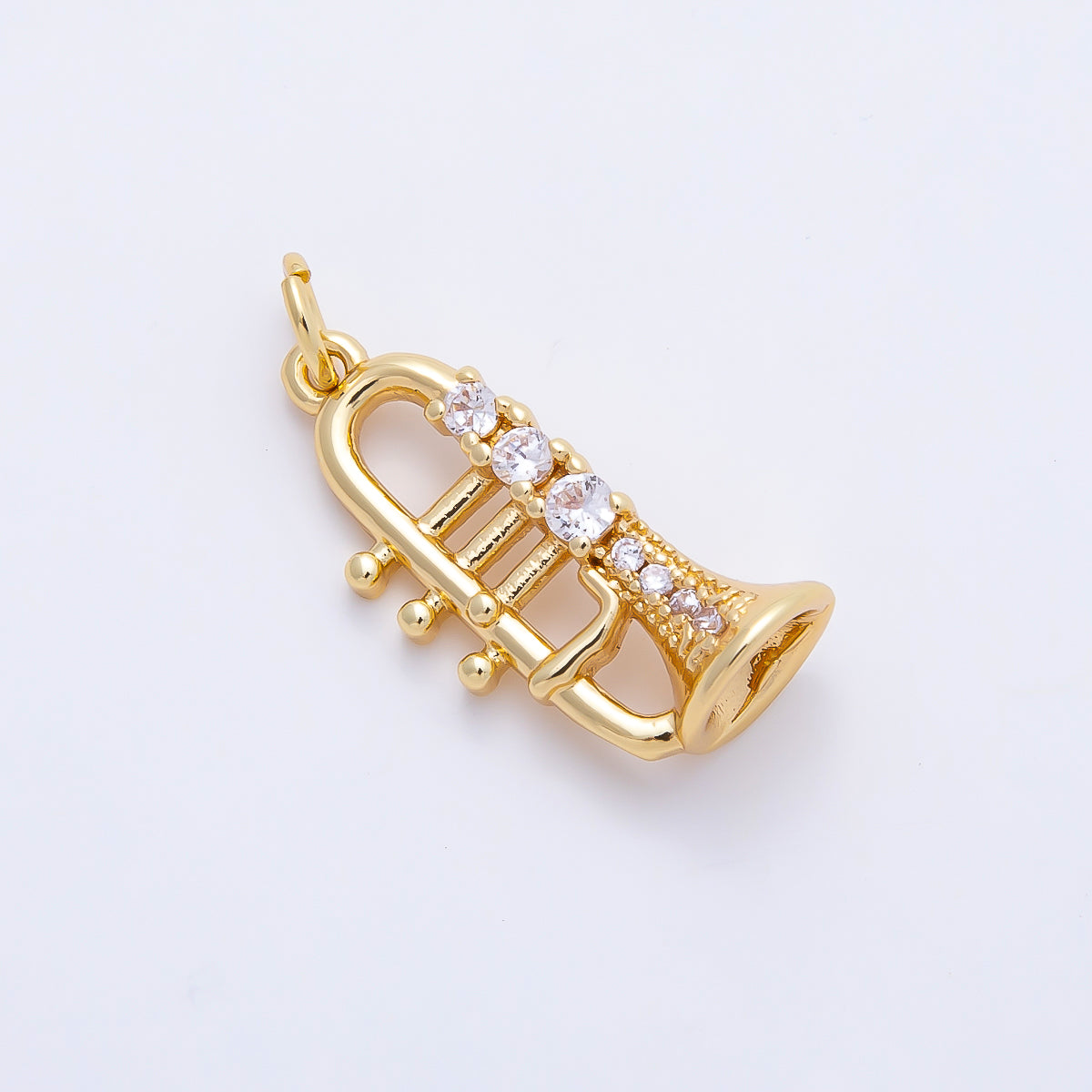 16K Gold Filled 20mm Micro Paved CZ Trumpet Musical Instrument Charm | Charms-01202