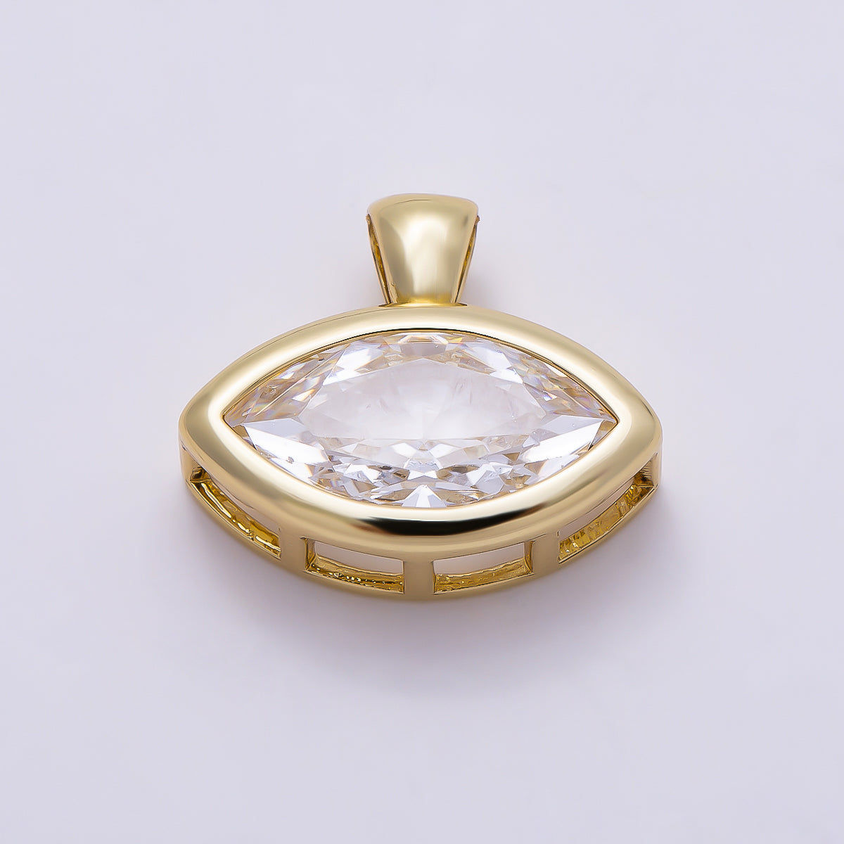 16K Gold Filled 15mm Clear Marquise CZ Ribbed Bezel Mini Pendant in Gold & Silver | Charms-01227 Charms-01228