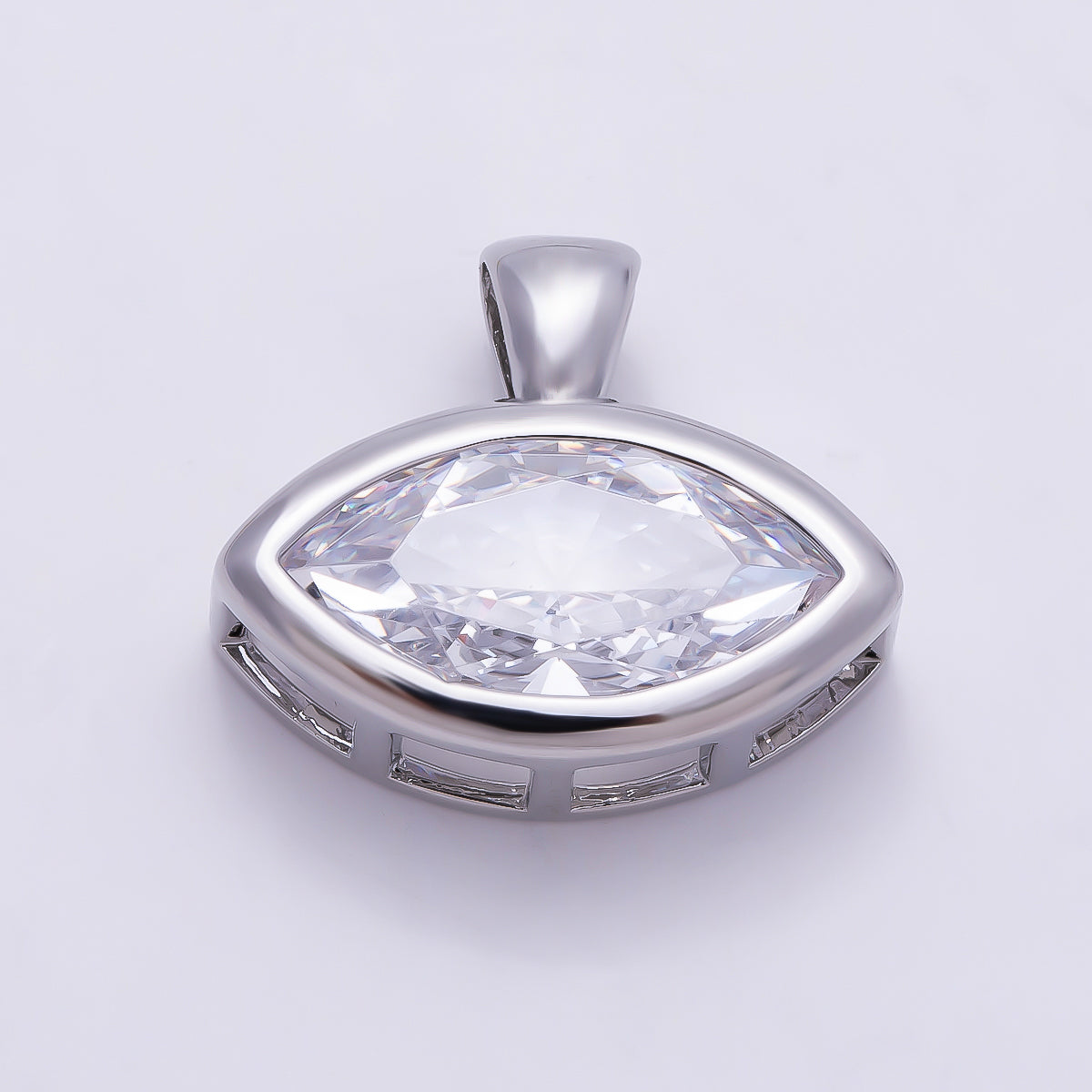 16K Gold Filled 15mm Clear Marquise CZ Ribbed Bezel Mini Pendant in Gold & Silver | Charms-01227 Charms-01228