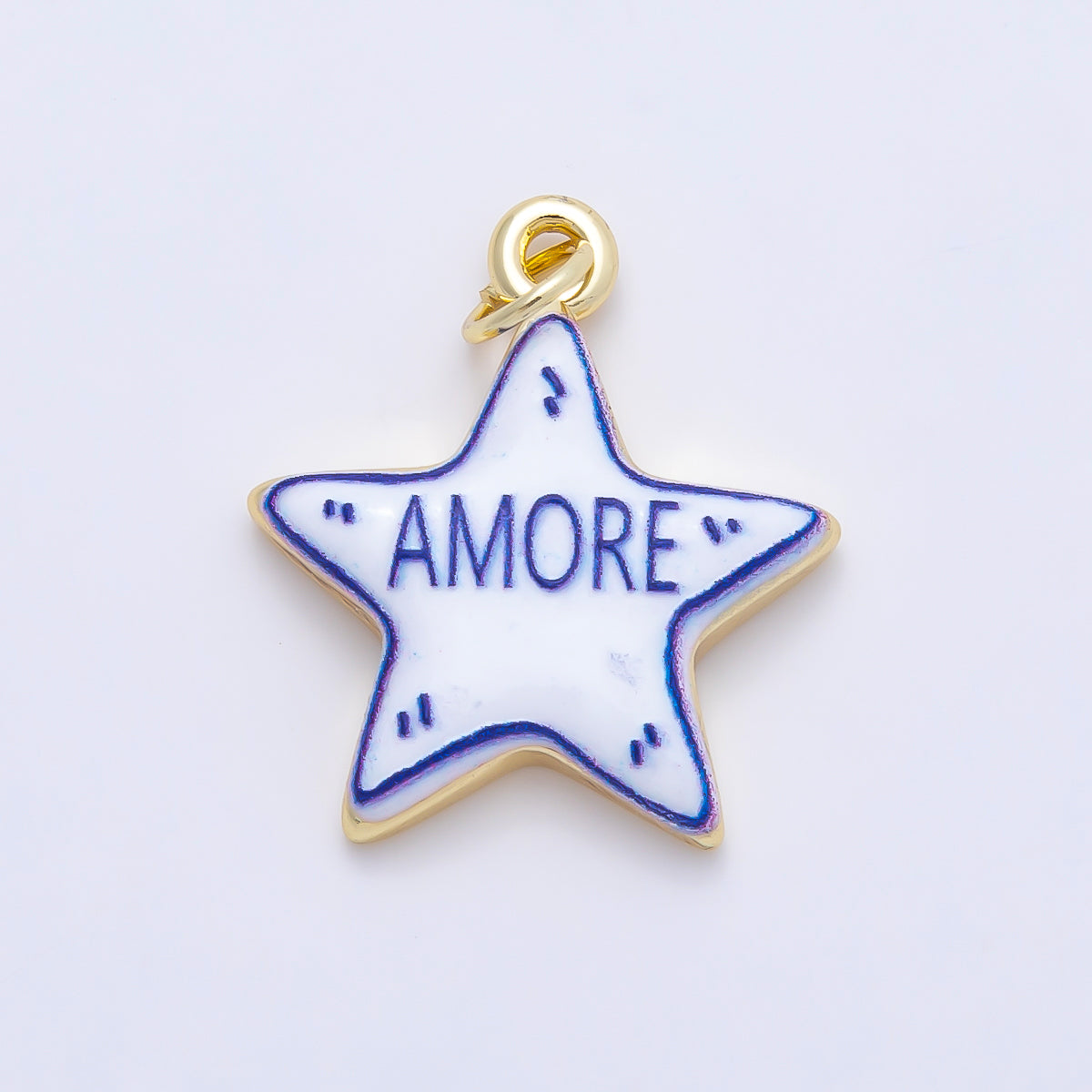 16K Gold Filled 21.5mm Lucky, Amore, Happy, Kiss, Mom, Mama, Love Script Blue White Celestial Star Charm | Charms-01229 ~ Charms-01235