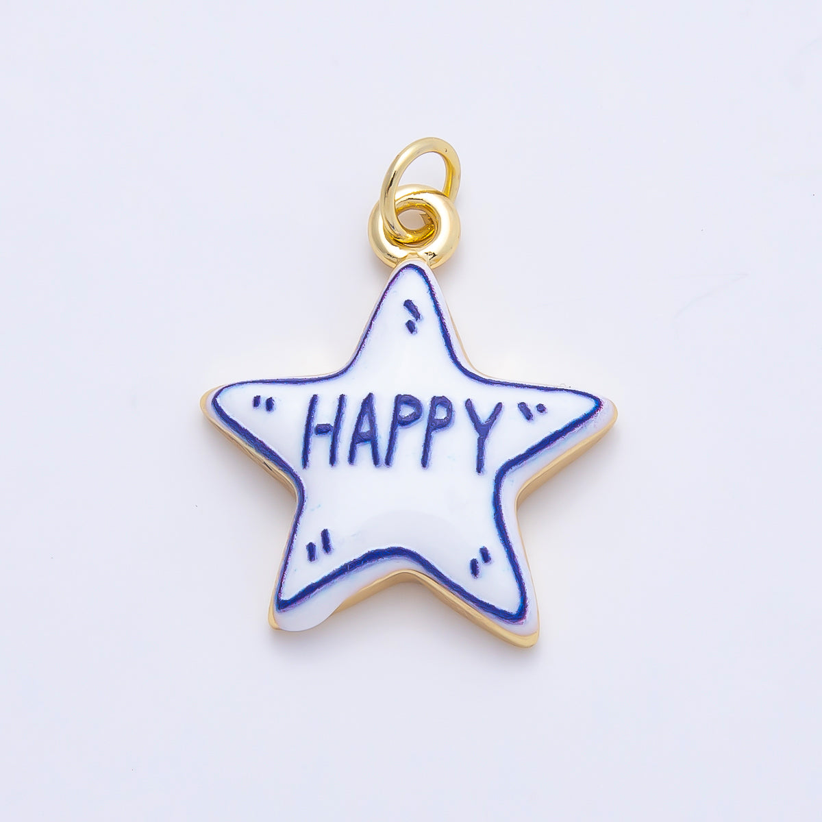16K Gold Filled 21.5mm Lucky, Amore, Happy, Kiss, Mom, Mama, Love Script Blue White Celestial Star Charm | Charms-01229 ~ Charms-01235