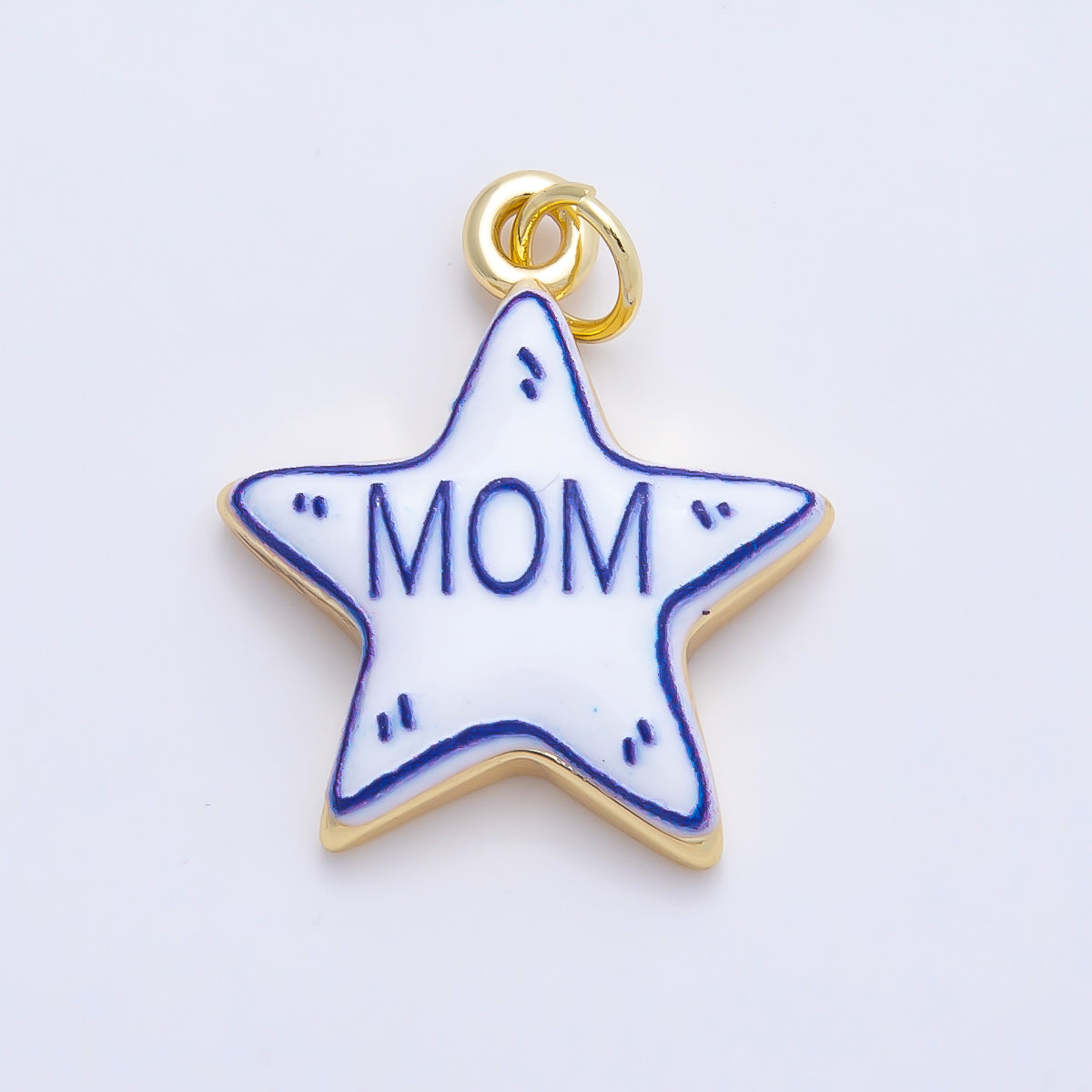 16K Gold Filled 21.5mm Lucky, Amore, Happy, Kiss, Mom, Mama, Love Script Blue White Celestial Star Charm | Charms-01229 ~ Charms-01235