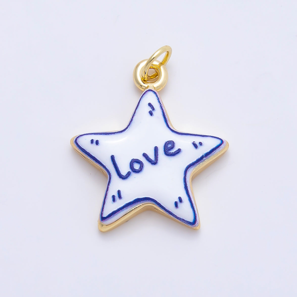 16K Gold Filled 21.5mm Lucky, Amore, Happy, Kiss, Mom, Mama, Love Script Blue White Celestial Star Charm | Charms-01229 ~ Charms-01235