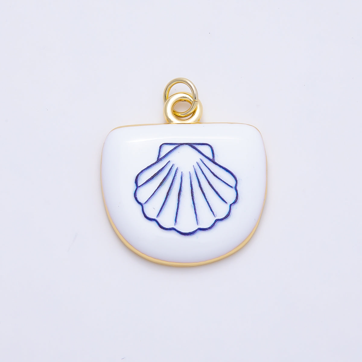 16K Gold Filled 22mm Sea Shell, Scallop, Starfish Blue White Enamel Charm | Charms-01244 ~ Charms-01246