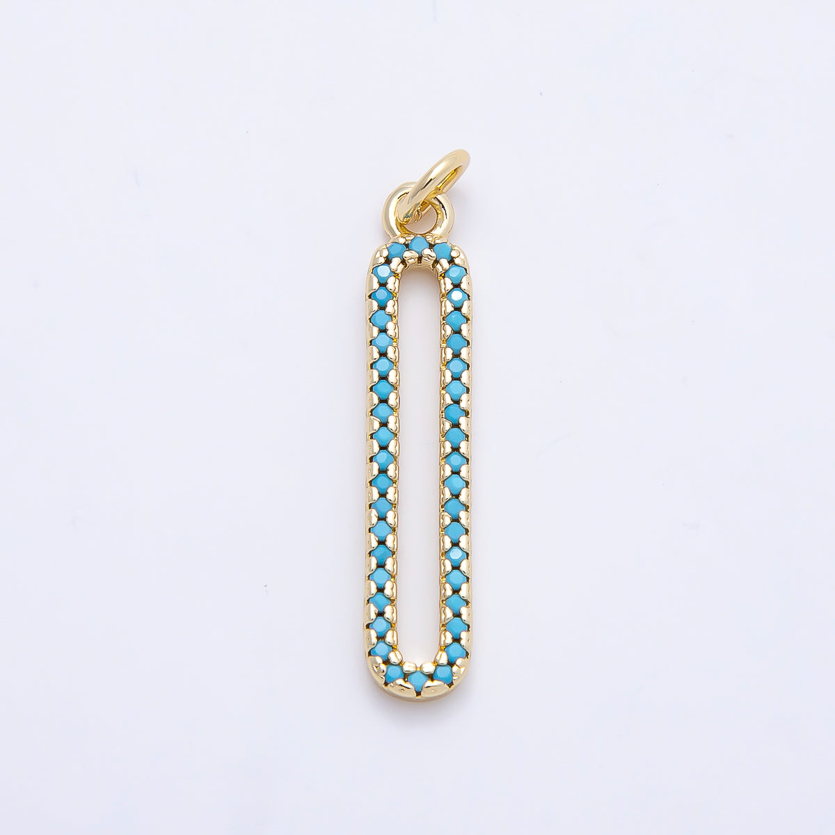 16K Gold Filled 28.5mm Turquoise Micro Paved Open Oblong Charm | Charms-01252