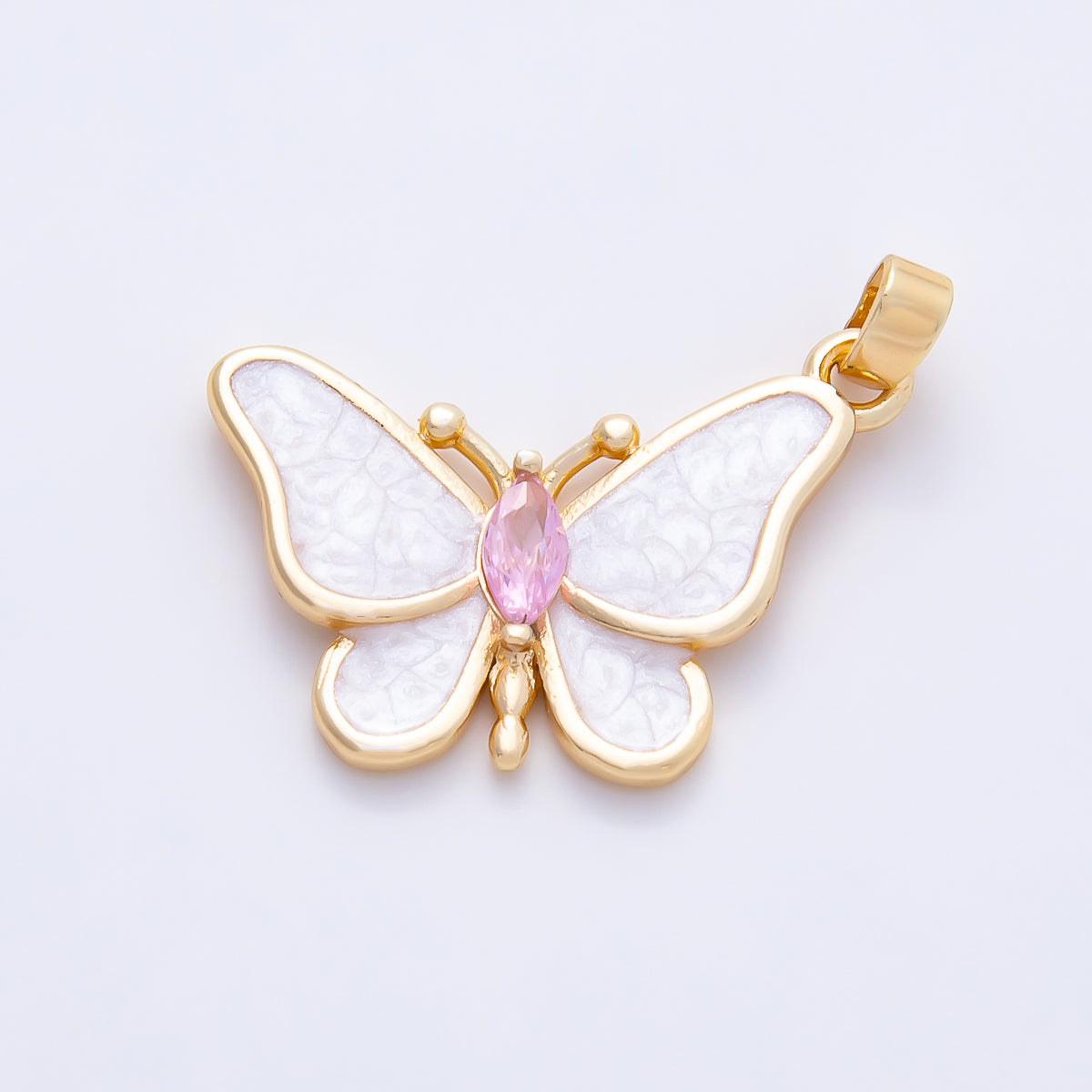 16K Gold Filled 17.5mm White, Blue Glitter Enamel Marquise CZ Butterfly Pendant | Charms-01259 Charms-01260