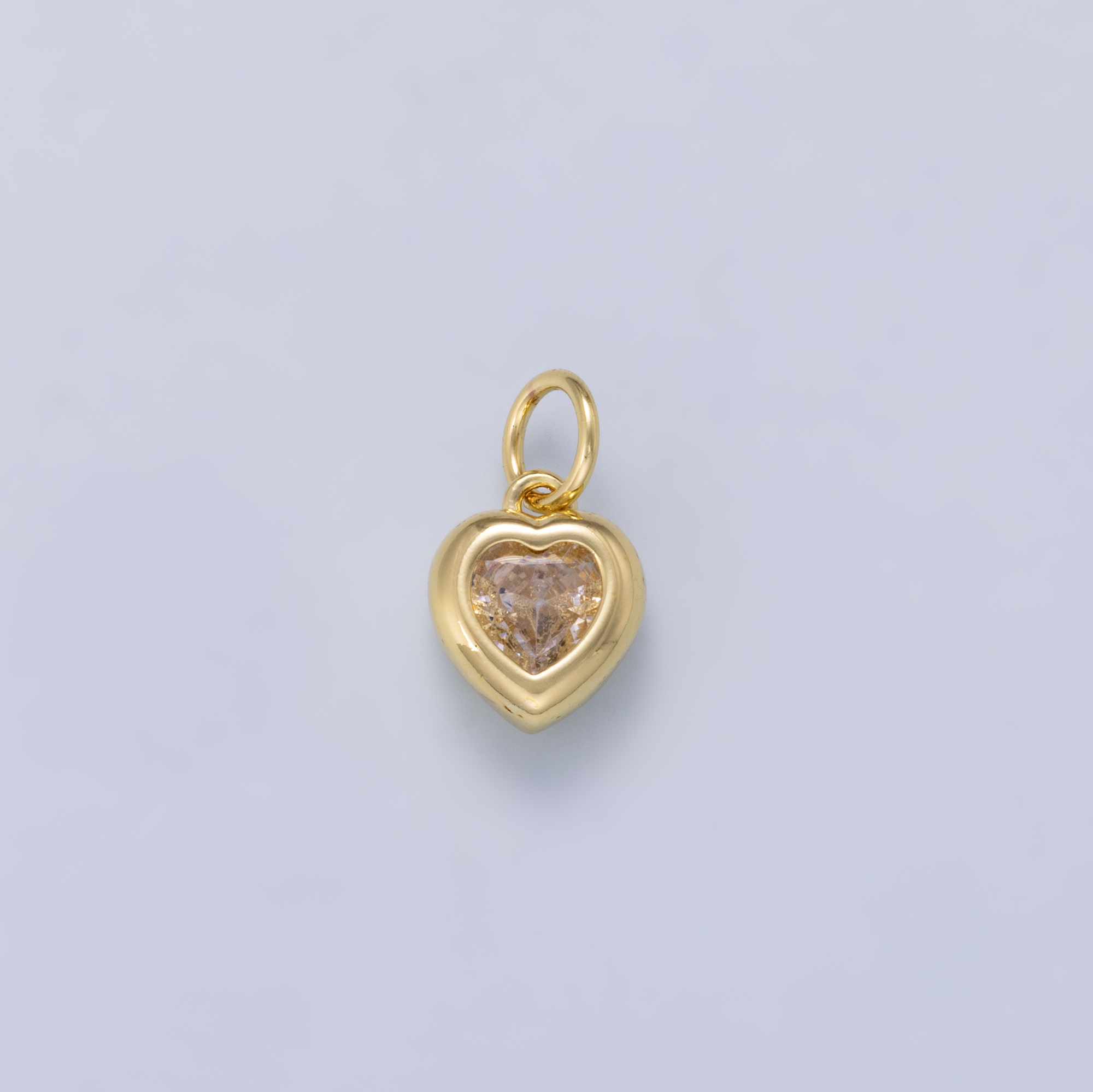 24K Gold Filled 9mm Clear CZ Heart Bezel Charm in Gold & Silver | Charms-01265