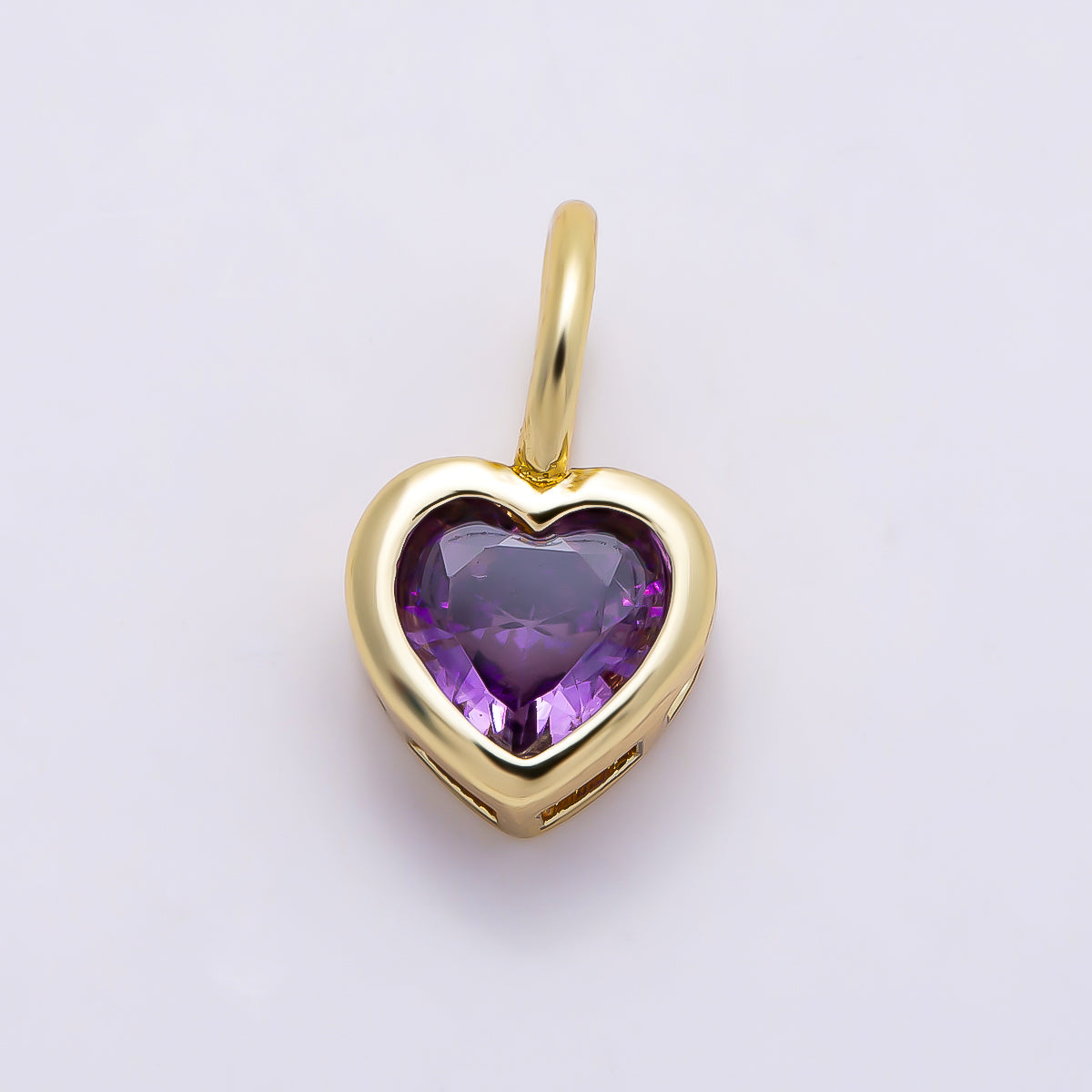 16K Gold Filled 14mm Birthstone CZ Bezel Heart Collar Chain Pendant | Charms-01287 ~ Charms-01298