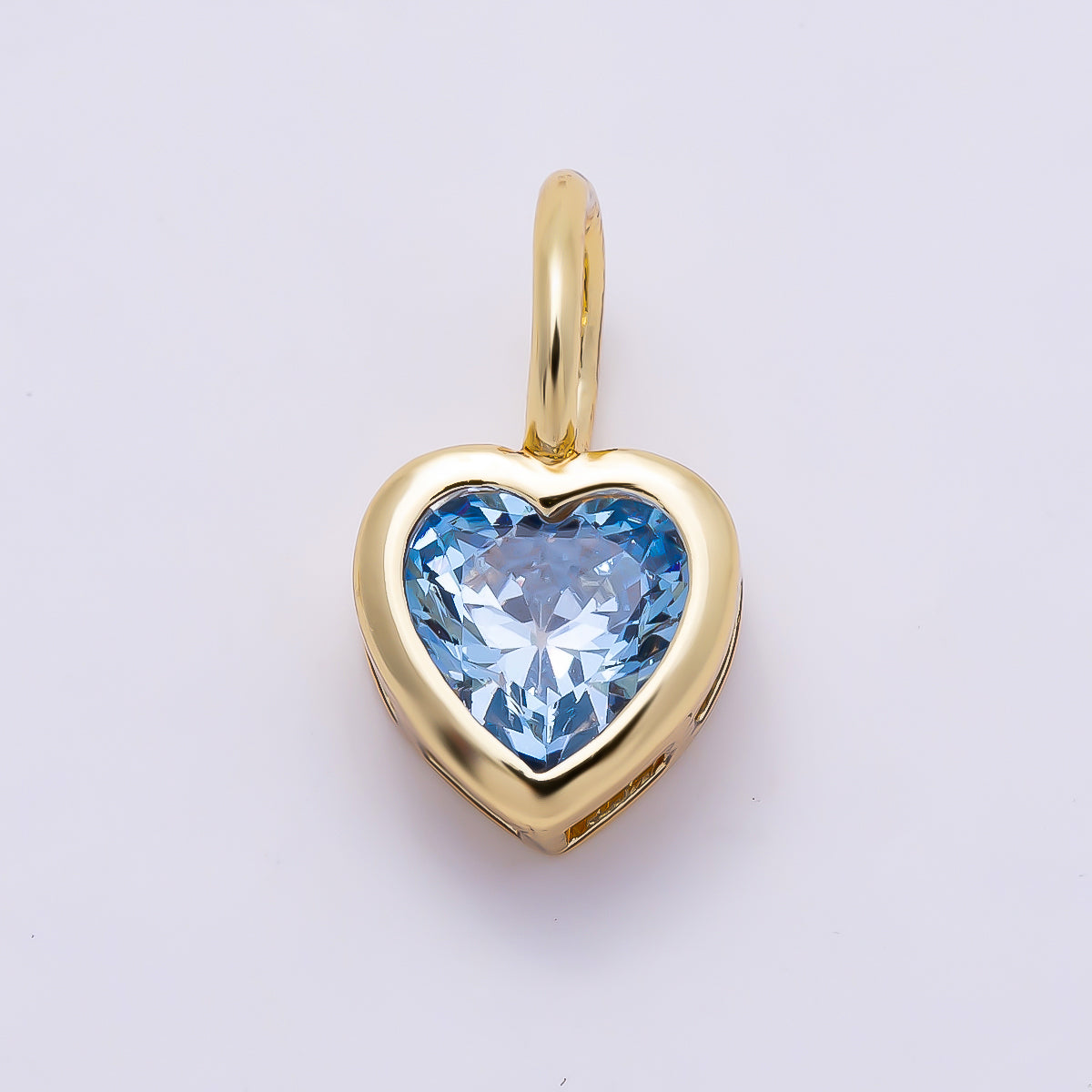 16K Gold Filled 14mm Birthstone CZ Bezel Heart Collar Chain Pendant | Charms-01287 ~ Charms-01298