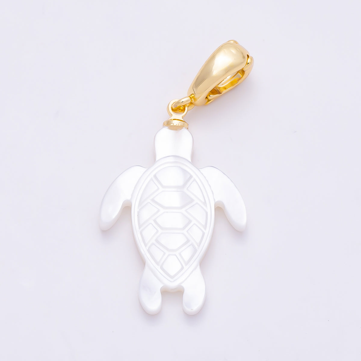 18K Gold Filled 24mm White Shell Pearl Tortoise Turtle Snap Latch Pendant | Charms-01321