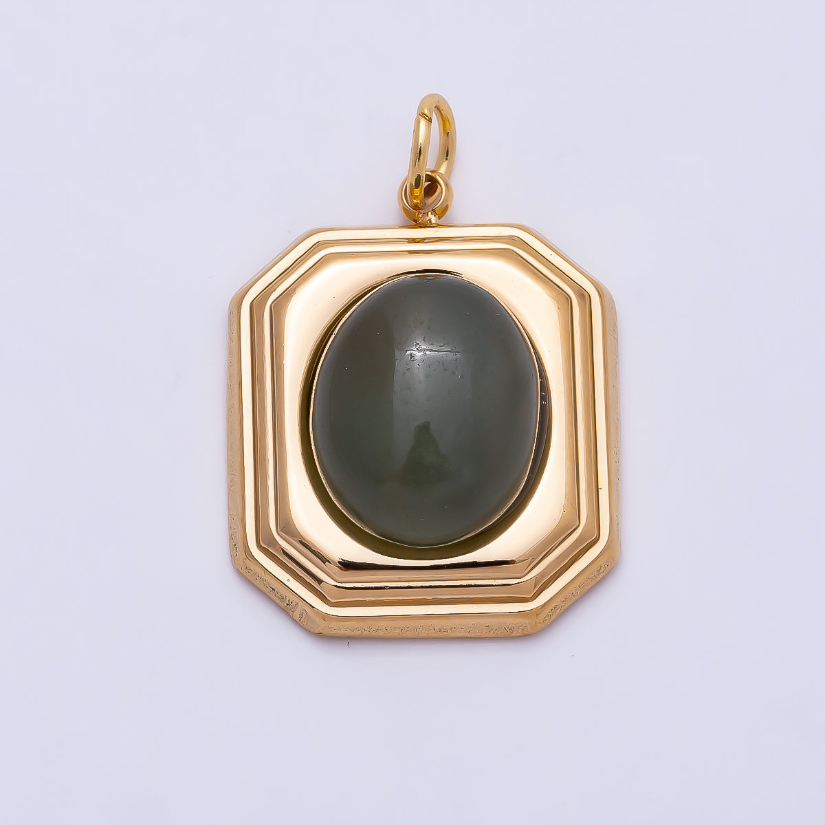 PVD Gold Stainless Steel 20mm Green Aventurine Cabochon Artisan Bezel Charm | Charms-01331