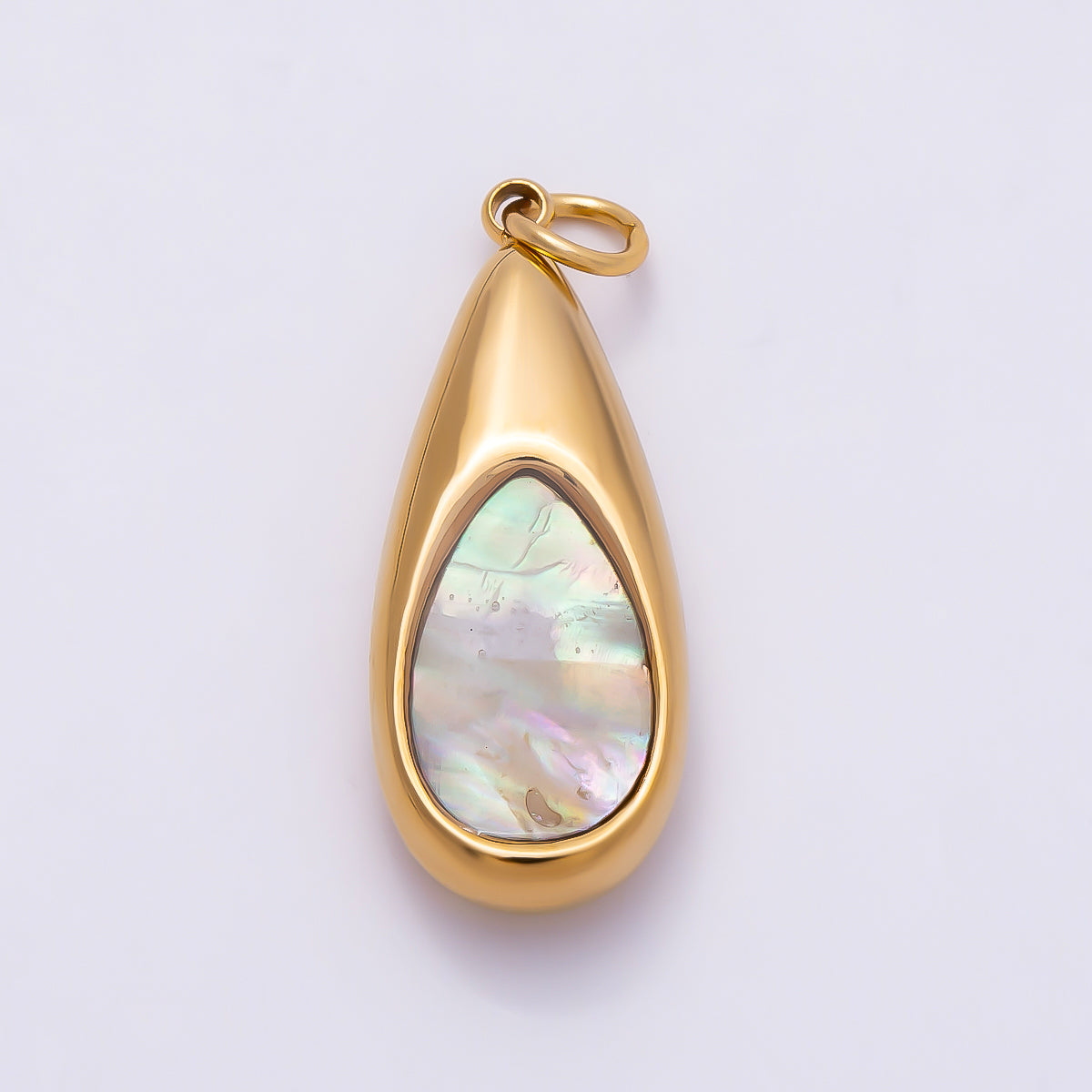 PVD Gold Stainless Steel 25mm Shell Pearl Teardrop Charm | Charms-01332
