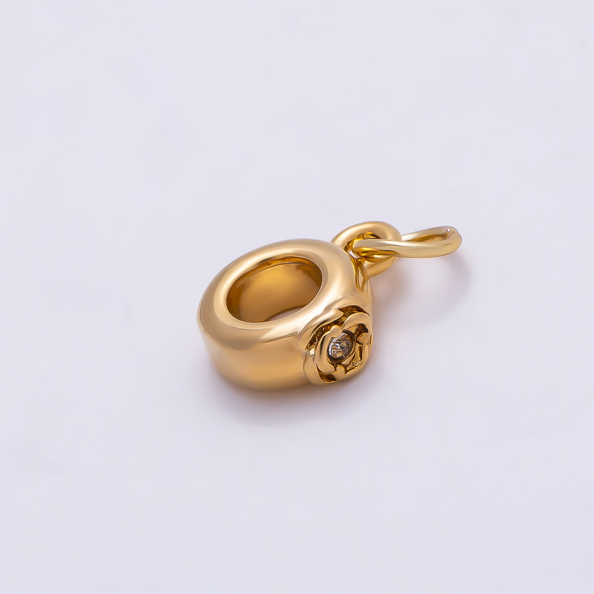 PVD Gold Stainless Steel 11mm CZ Rose Flower Drop Rondelle Charm Finding in Gold & Silver | Charms-01344 Charms-01345