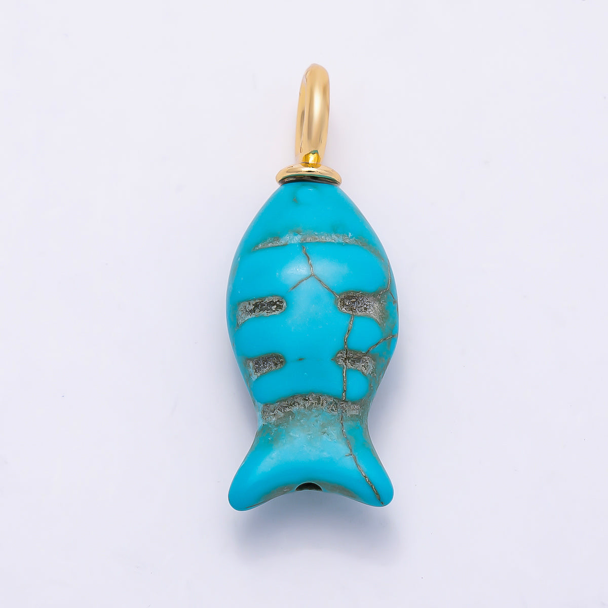 18K Gold Filled 32.5mm Turquoise Fish Gemstone Drop Charm | Charms-01347
