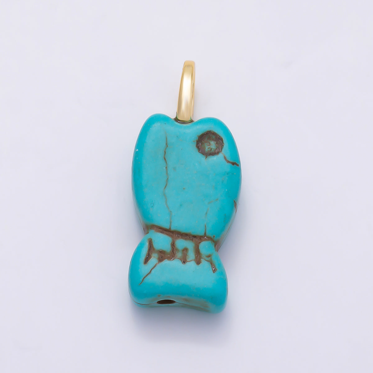 18K Gold Filled 25mm Turquoise Gemstone Fish Animal Pendant | Charms-01348