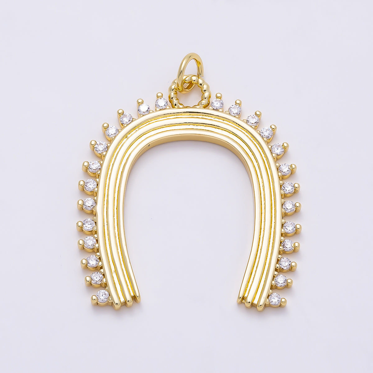 16K Gold Filled 35mm CZ Lined Ribbed Horseshoe Charm | Charms-01352