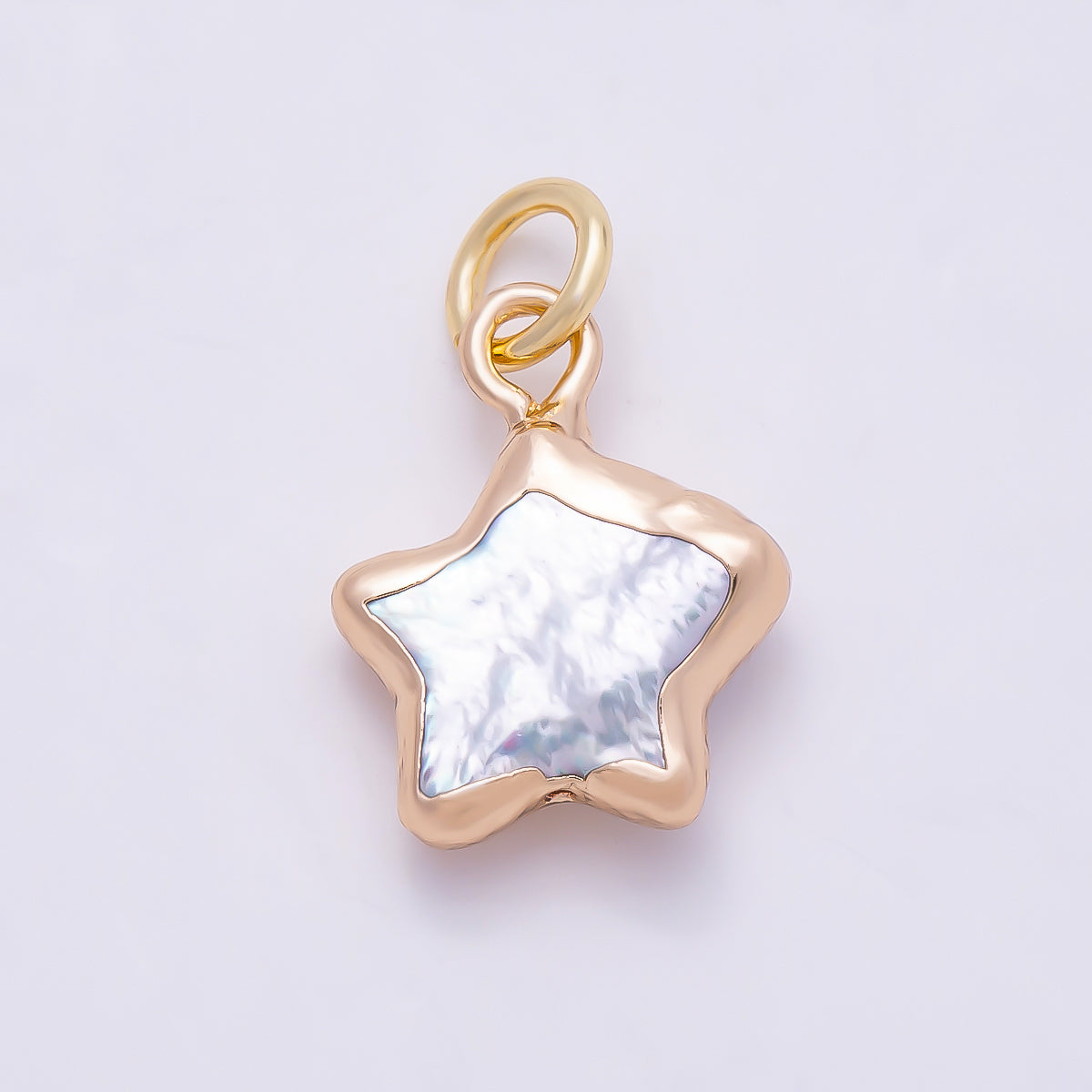 18K Gold Filled 15mm White Freshwater Pearl Foil Celestial Star Charm | Charms-01371