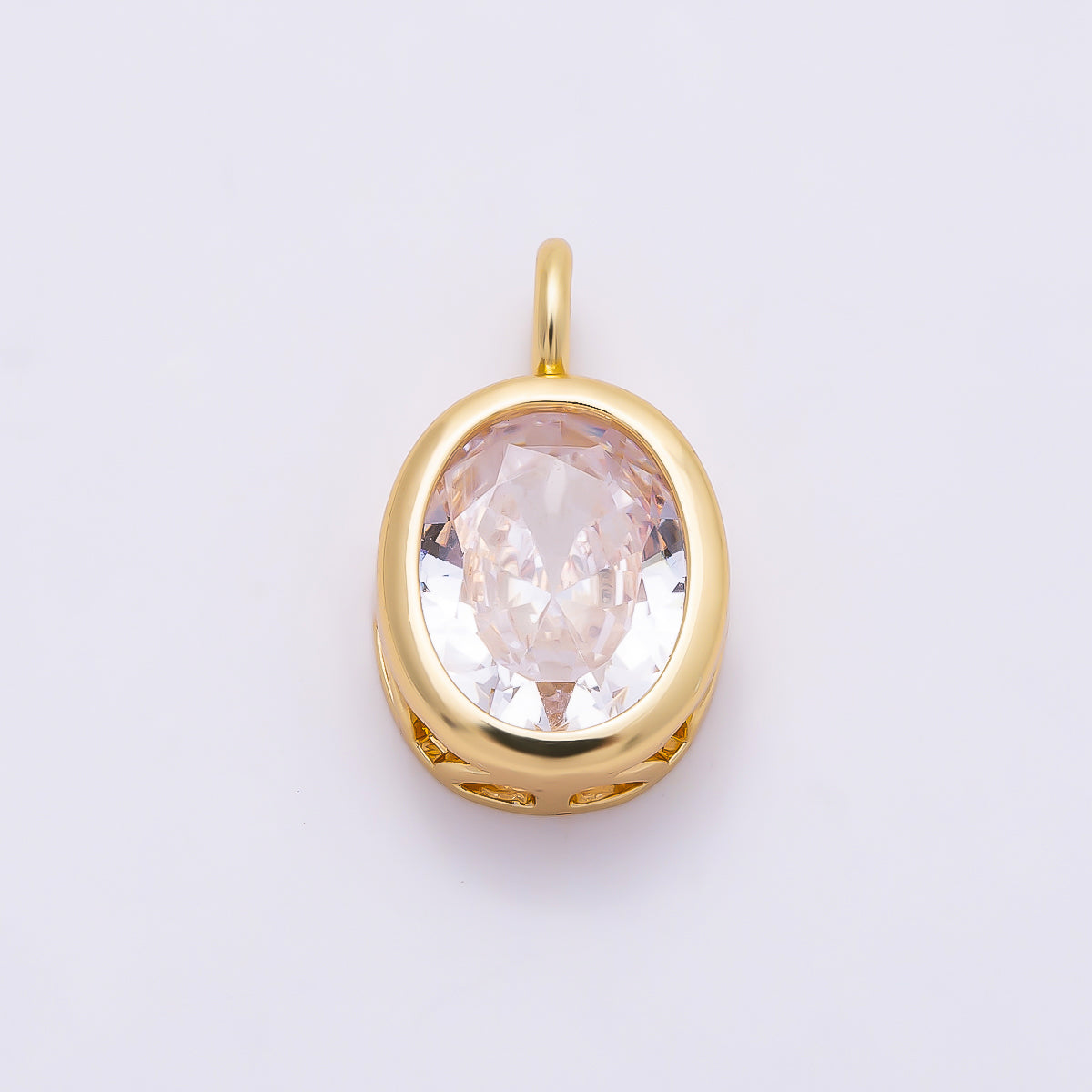 16K Gold Filled 16.5mm Oval CZ Bezel Solitaire Pendant in Gold & Silver | Charms-01374 Charms-01375