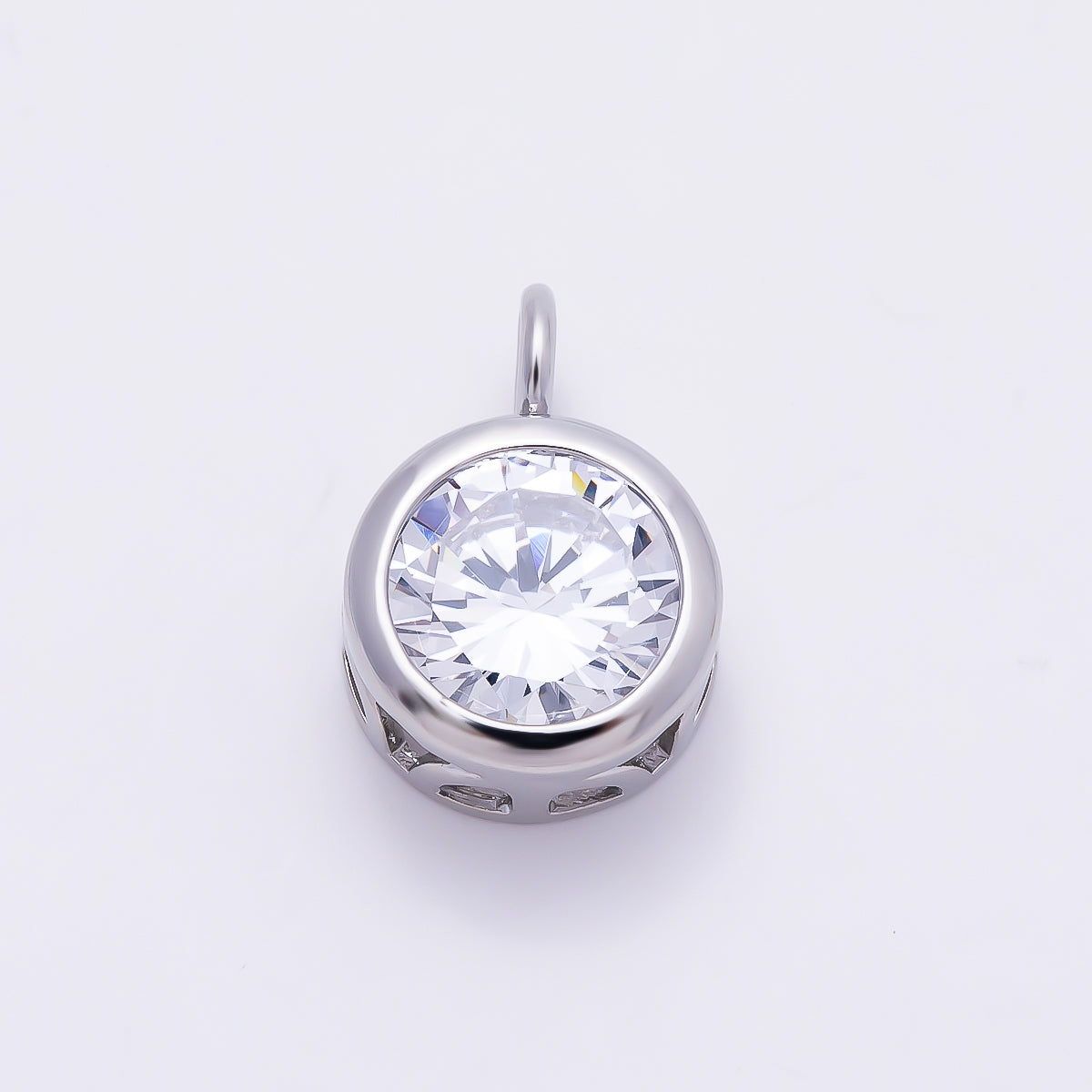 16K Gold Filled 15mm Round CZ Bezel Solitaire Pendant in Gold & Silver | Charms-01378 Charms-01379
