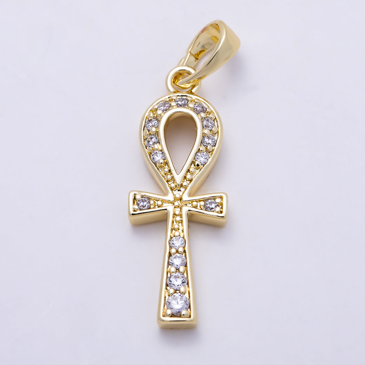 16K Gold Filled 25mm Micro Paved CZ Ankh Cross Religious Pendant | Charms-01393