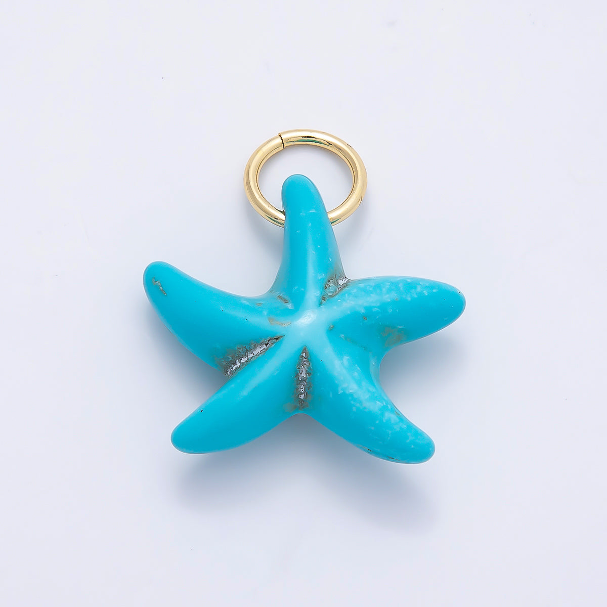 18K Gold Filled 25mm Turquoise, White Agate Gemstone Star Fish Drop Charm | Charms-01405 Charms-01406