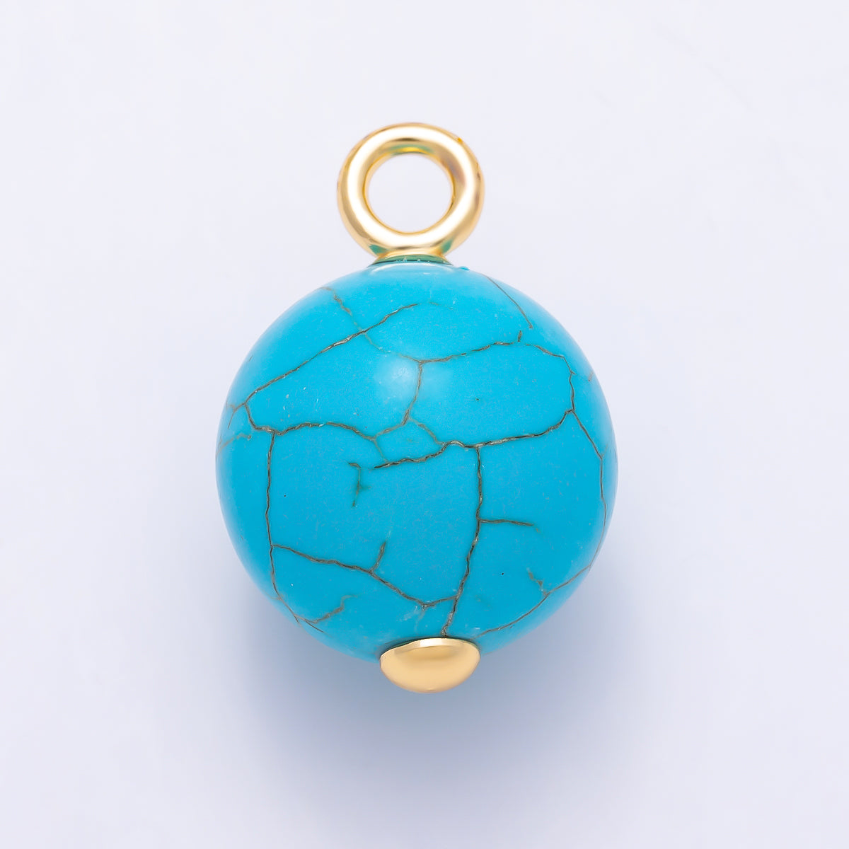 18K Gold Filled 20mm Round Blue Turquoise Gemstone Drop Charm | Charms-01412