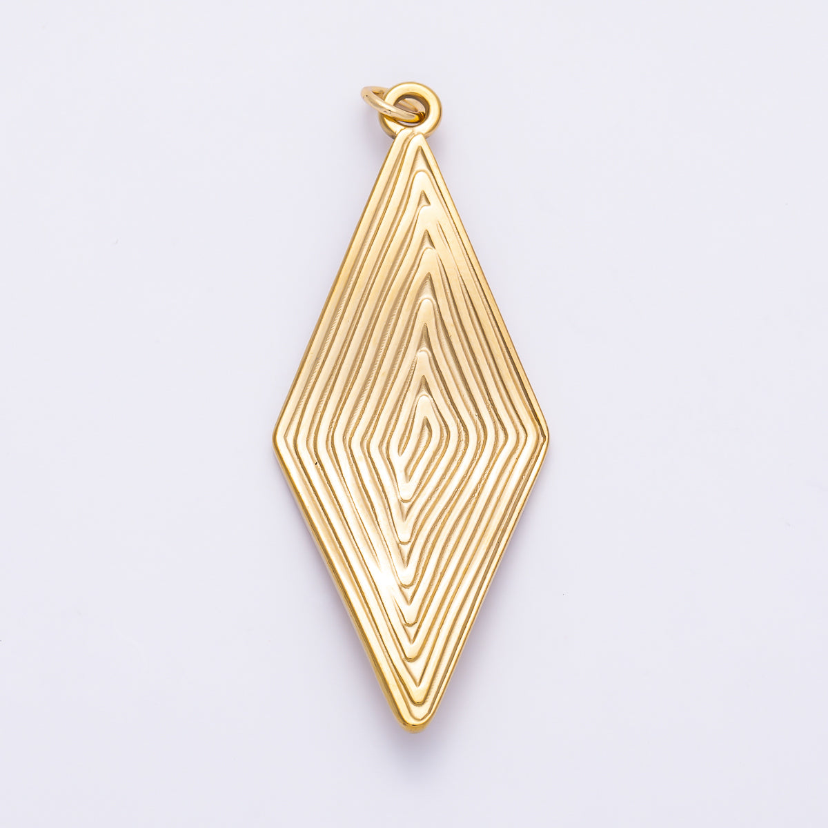 PVD Gold Stainless Steel 50mm Ribbed Lined Diamond Rhombus Charm | Charms-01431