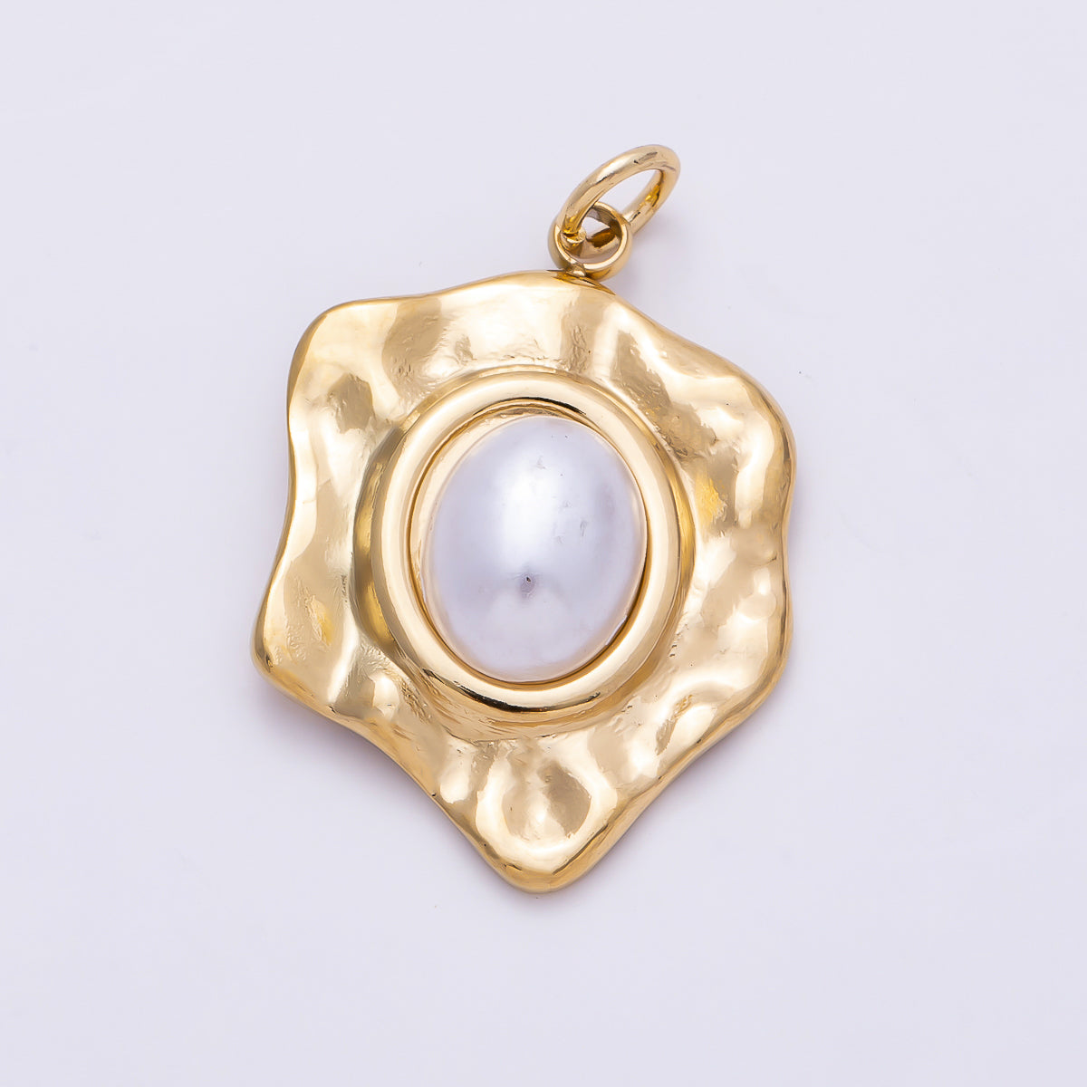 PVD Gold Stainless Steel 25mm Shell Pearl Cabochon Molten Charm | Charms-01440