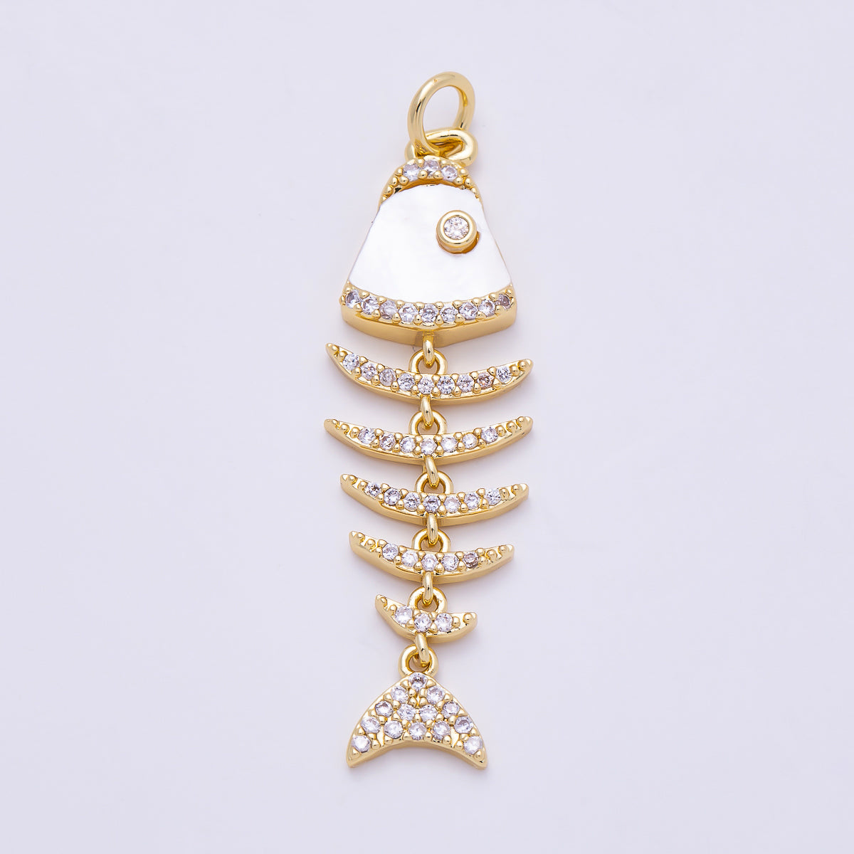 16K Gold Filled 38mm Turquoise, Shell Pearl, Malachite, Onyx, Carnelian Micro Paved CZ Fish Skeleton Charm | Charms-01447 ~ Charms-01451