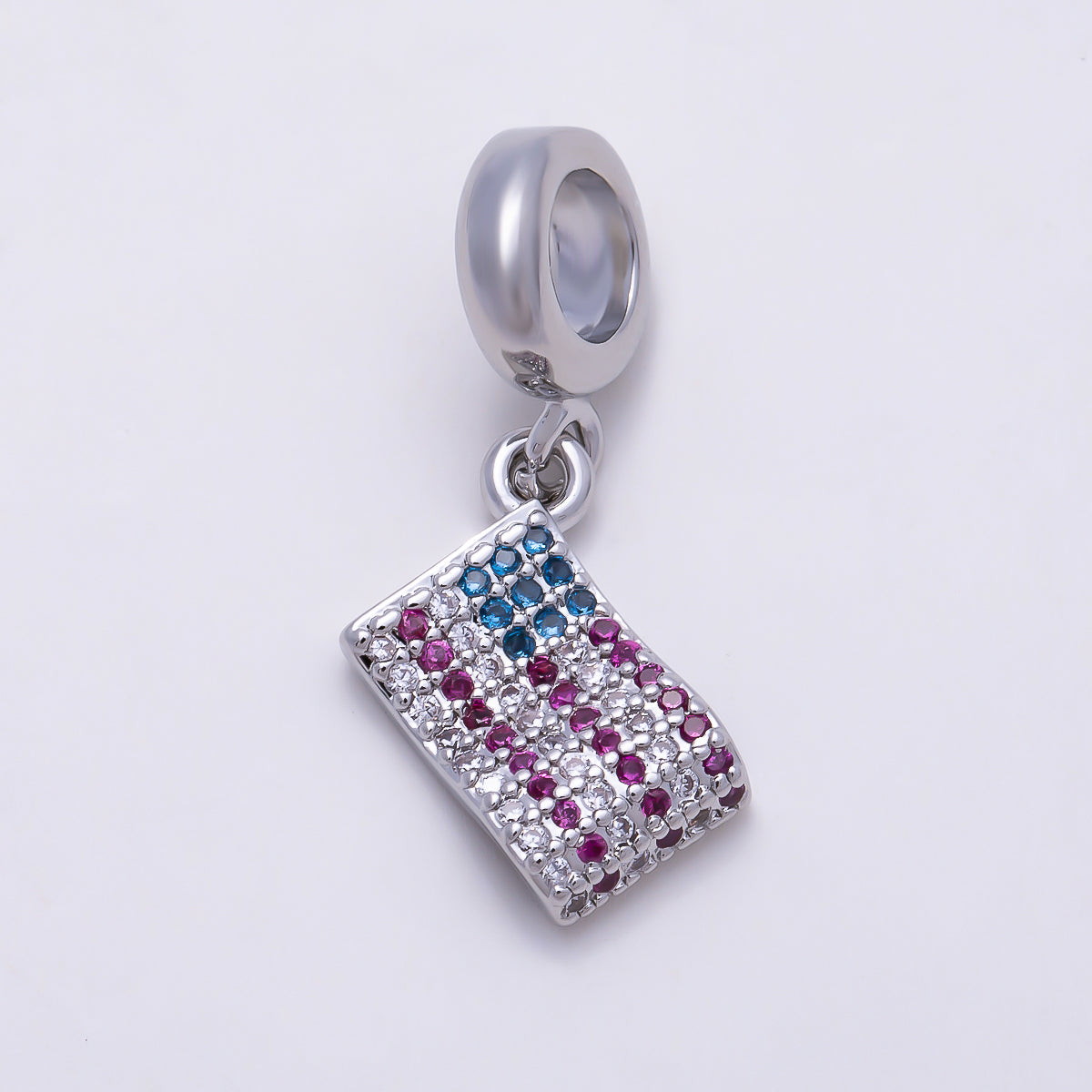 16K Gold Filled 13mm USA America Flag Micro Paved CZ Drop Rondelle Pendant in Gold & Silver | Charms-01452
