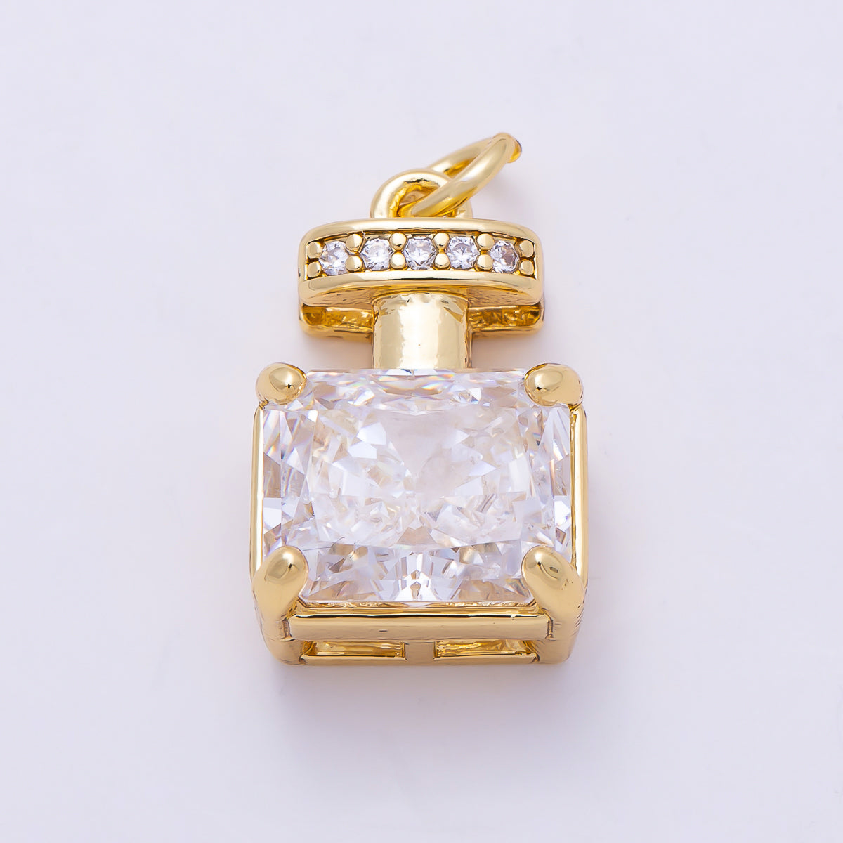 16K Gold Filled 17mm Clear Baguette Micro Paved CZ Perfume Charm in Gold & Silver | Charms-01463 Charms-01464